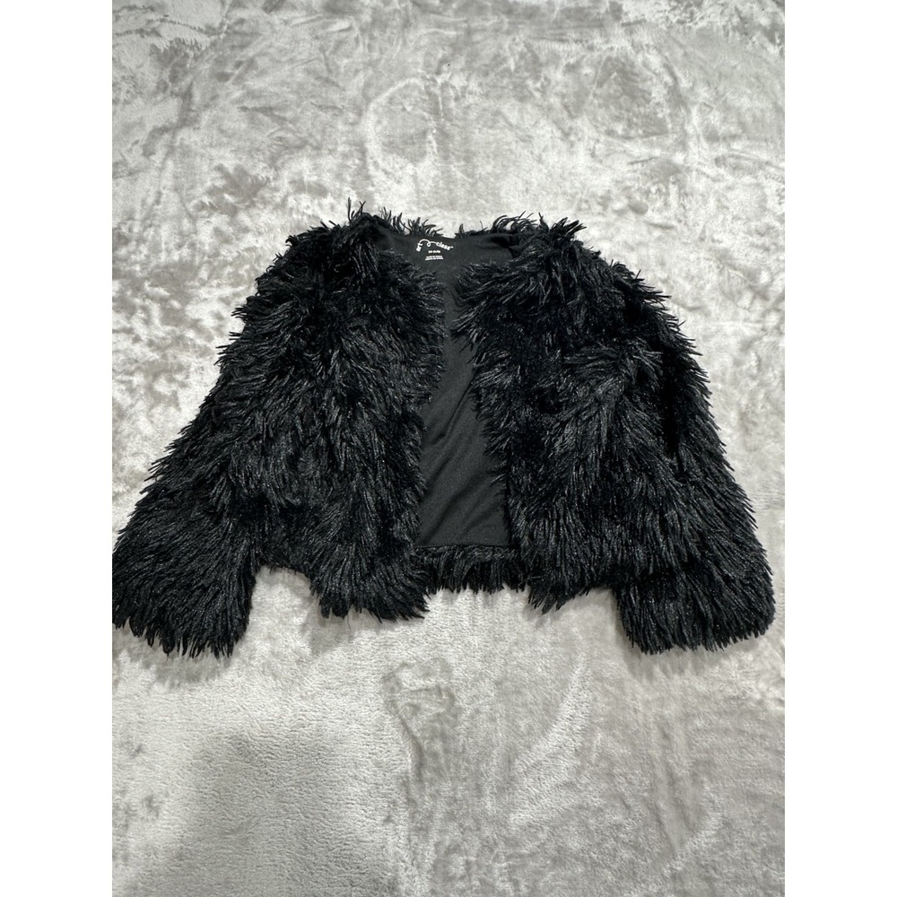 Art Class Open Sweater Women's Size XS‎ 4/5 Black Faux Fur Long Sleeve EUC